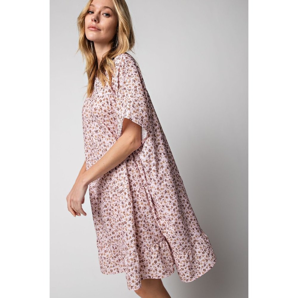 Easel Plus Blush Brown Poly Crepe Oversized Tiereed Dress - Picture 4 of 5